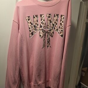 Simply Southern Pink Crew Neck Sweater with Animal Print Design